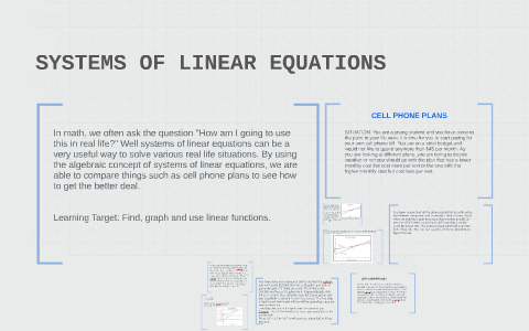 SYSTEMS OF LINEAR EQUATIONS by Olivia Gonzales on Prezi