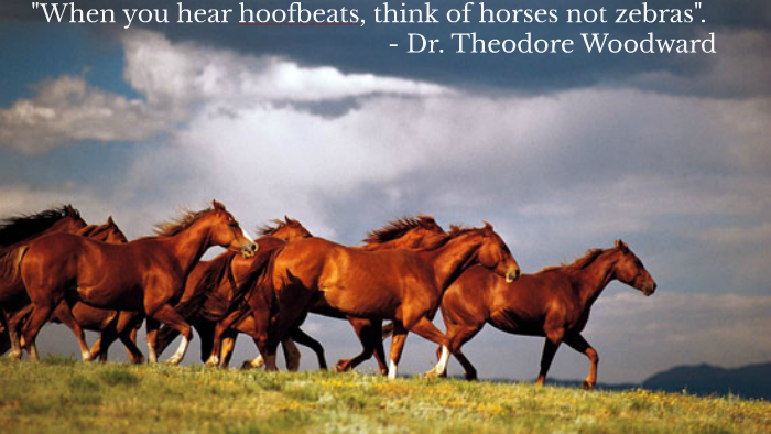 "When you hear hoofbeats, think of horses not zebras". by Kate Kibbey