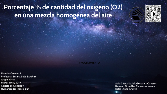 PRESENTACIÓN DE QUÍMICA SOBRE EL PORCENTAJE DE CANTIDAD DEL OXÍGENO EN