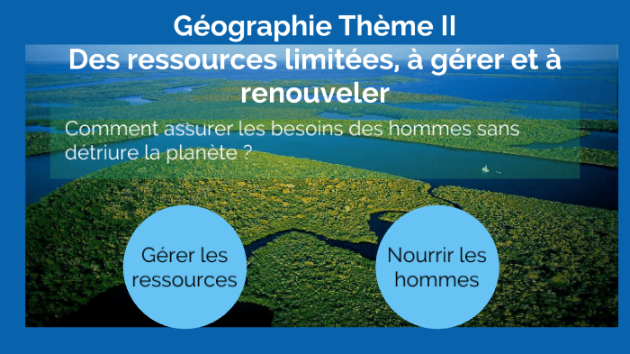 Géographie Thème II Des ressources limitées, à gérer et à renouveler by