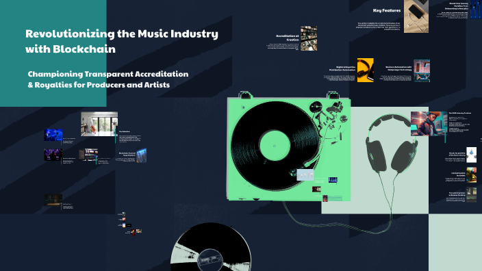 A screenshot of a Prezi presentation on the revolution of the music industry with blockchain