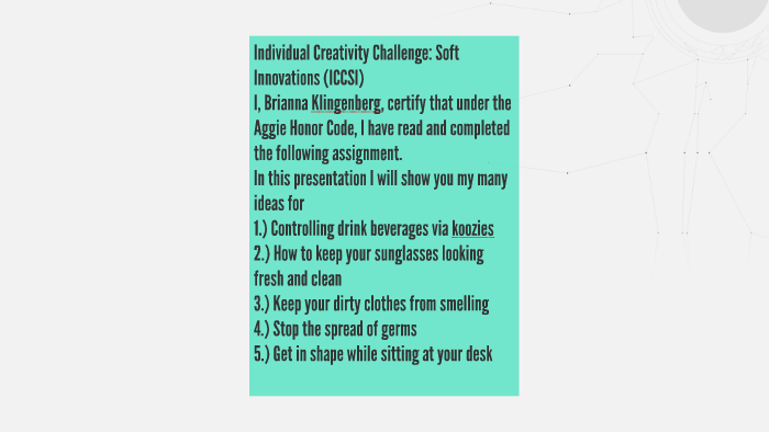 Individual Creativity Challenge: Soft Innovations (ICCSI) by Brianna ...