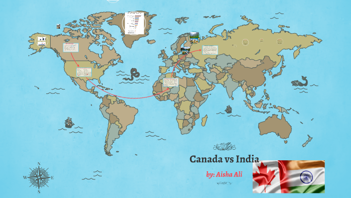 India To Canada Map Canada Vs India By Aisha Ali