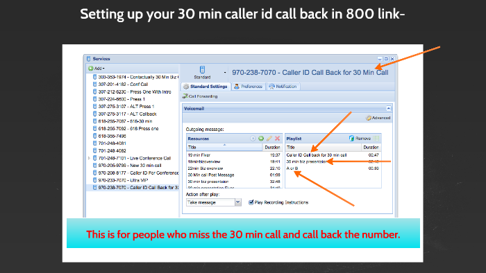 12. Setting up your 30 min caller id call back in 800 link by ...