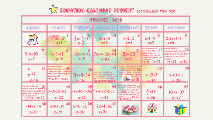 Equation Calendar Project by Chelsea Yan on Prezi