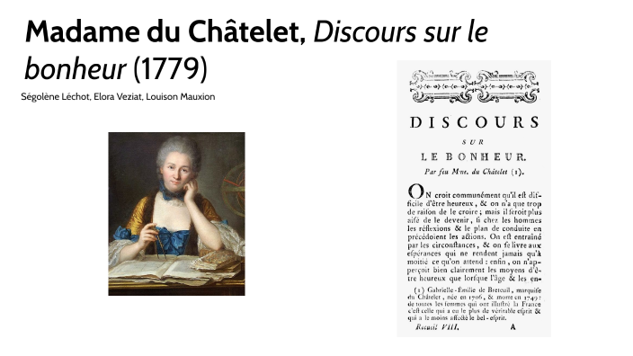 Madame du Châtelet, Discours sur le bonheur (1779) by Louison Mauxion