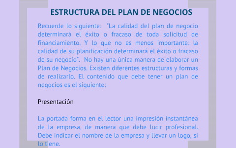 Estructura del plan de negocios by Thaly Moreira on Prezi