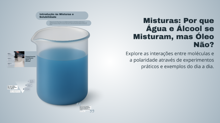 Misturas: Por que Água e Álcool se Misturam, mas Óleo Não? by Poliana ...