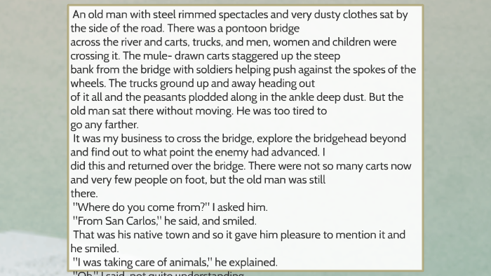 old man at the bridge by ernest hemingway summary