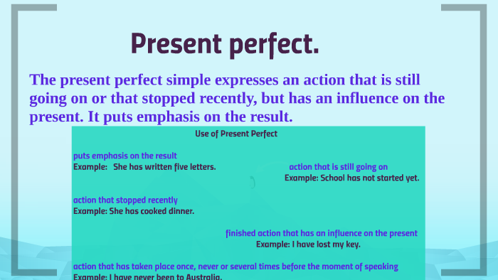 The present perfect simple expresses an action that is still by mary ...