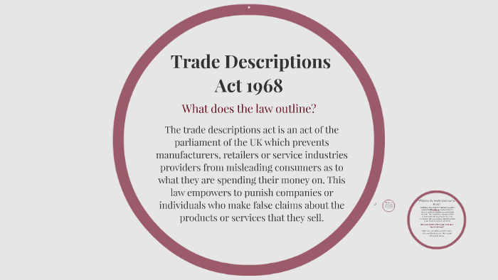 Trade Descriptions Act 1968 by amber jacobs