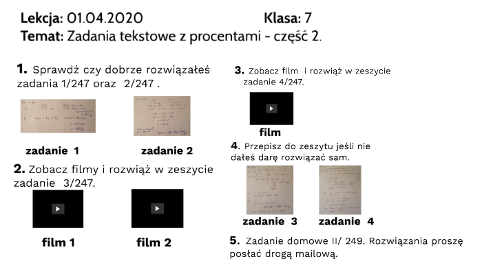 KLASA 7, 1 kwietnia 2020, Zadania tekstowe z procentami- część 2. by