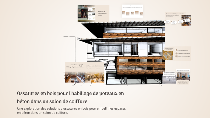 Ossatures en bois pour l'habillage de poteaux en béton dans un salon de ...