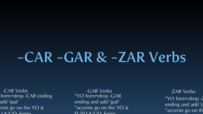 CAR GAR ZAR Verbs by Claudio Perez on Prezi