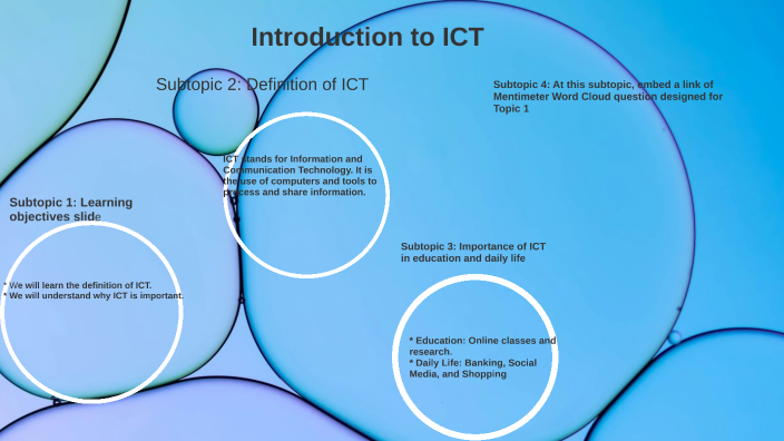 Subtopic Subtopic 2: Definition of ICT Subtopic 3: Importance of ICT in ...