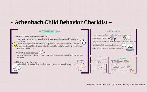 child behaviour checklist achenbach 1991