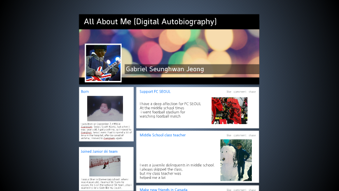 All About Me (Digital Autobiography) by 승환 정 on Prezi