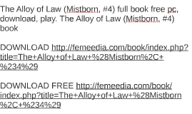 Mistborn The Alloy Of Law Epub Free Download